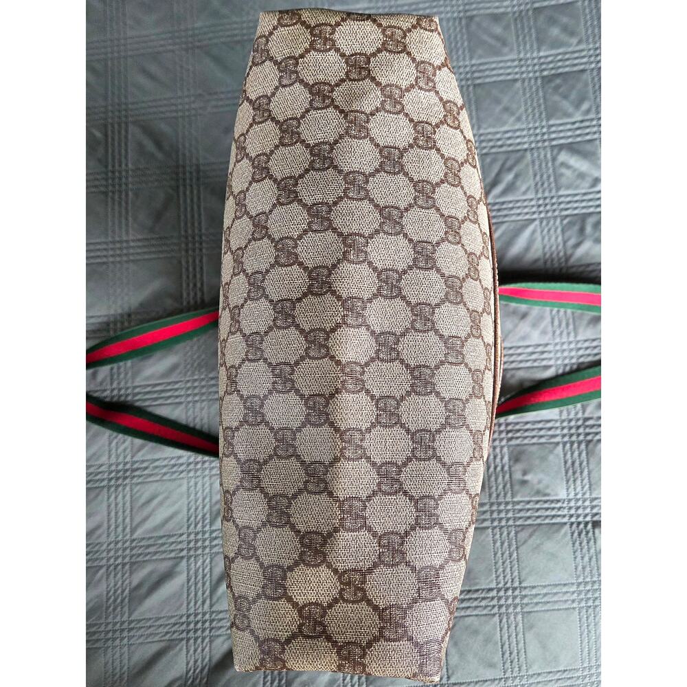 Vintage Gucci Sherry Line GG Brown/Beige PVC and Leather Tote/Shoulder Bag - Picture 7 of 16